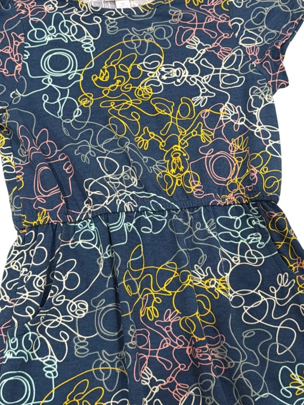 Disney X LuLaRoe Girls Mae Mickey Mouse Dress Navy Multicolor Abstract Print Siz